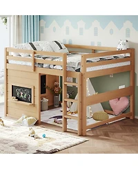 Streamdale Furniture Full Size Loft Bed with Slide, Chalkboard, Bookshelf, and Safety Rails