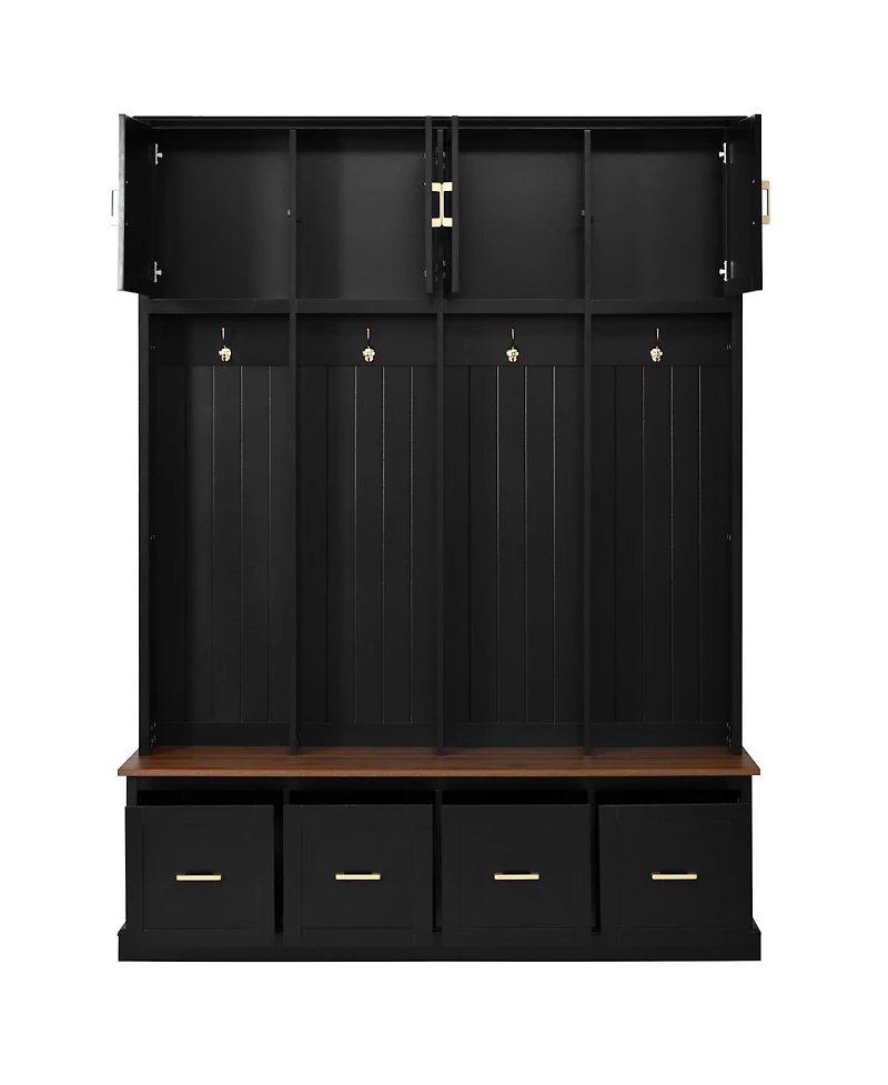 Streamdale Furniture Farmhouse Entryway Hall Tree with Coat Hooks, Cabinets