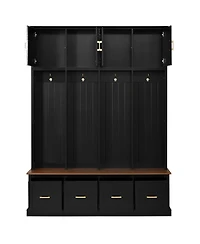 Streamdale Furniture Farmhouse Entryway Hall Tree with Coat Hooks, Cabinets