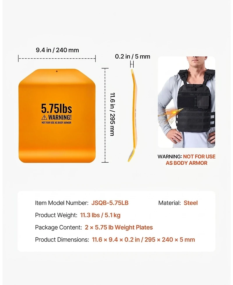 Hongge 5.75 lb Curved Steel Weight Vest Plates for Rucking Workouts