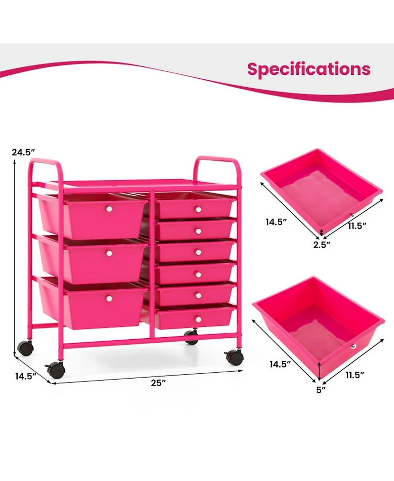 Sugift 9-Drawer Rolling Storage Cart with Removable Drawers and Metal Frame