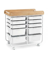 Sugift 10-Drawer Rolling Cart with Wooden Tabletop Side Handles and Lockable Wheels