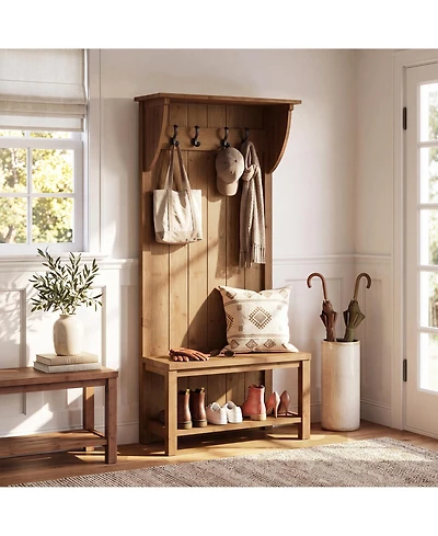 Tribesigns 70.87'' Solid Wood Hall Tree with Shoe Bench, Coat Rack