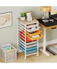 Mecale 10-Drawer Rolling Storage Cart with Wooden Tabletop