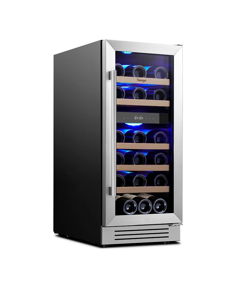 Yeego 15 Inch Dual Zone Black Wine Cooler 28 Bottles Capacity For Wine,40degree(s)F-65degree(s)F Fridge Freestanding/Built-in Home/Kitchen