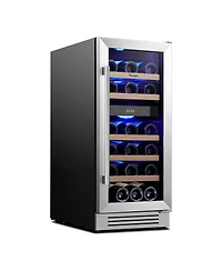 Yeego 15 Inch Dual Zone Black Wine Cooler 28 Bottles Capacity For Wine,40degree(s)F-65degree(s)F Fridge Freestanding/Built-in Home/Kitchen