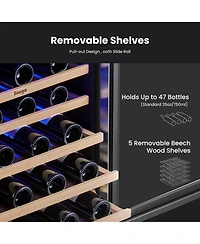 Yeego 24 Inch Dual Zone Wine Cooler Refrigerator Led Display 52 Bottles Built-in or Freestanding With Door,Shelves