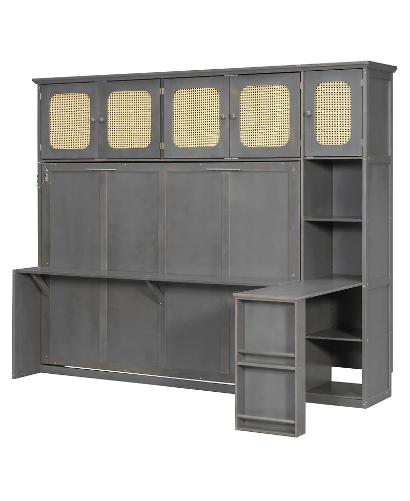 Streamdale Furniture Murphy Bed with Desk and Rattan Cabinets