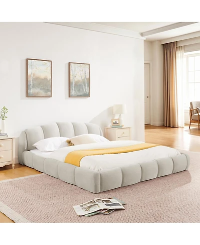 Streamdale Furniture Chenille Upholstered Queen Platform Bed with Curved Headboard