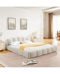 Streamdale Furniture Chenille Upholstered Queen Platform Bed with Curved Headboard