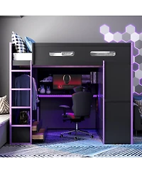 Streamdale Furniture Full Wood Loft Bed with Desk, Wardrobe, Storage, and Rgb Light