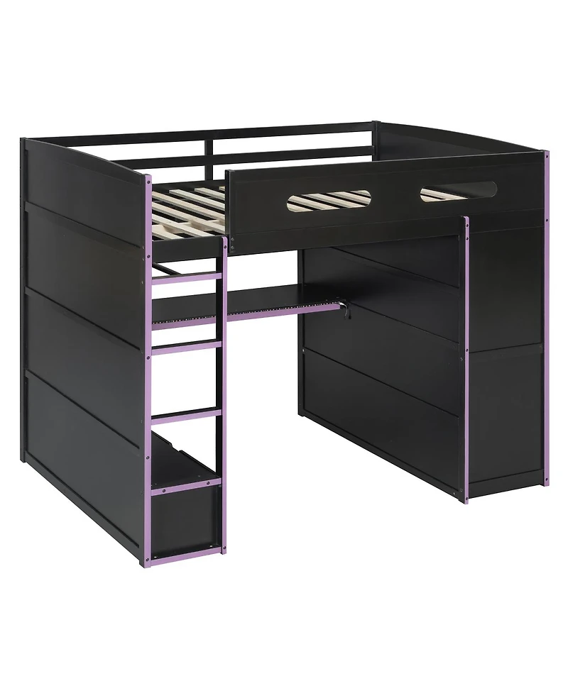 Streamdale Furniture Full Wood Loft Bed with Desk, Wardrobe, Storage, and Rgb Light