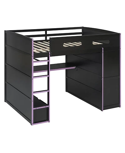 Streamdale Furniture Full Wood Loft Bed with Desk, Wardrobe, Storage, and Rgb Light