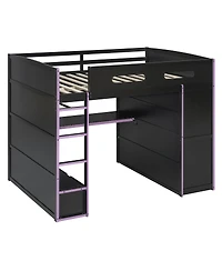 Streamdale Furniture Full Wood Loft Bed with Desk, Wardrobe, Storage, and Rgb Light