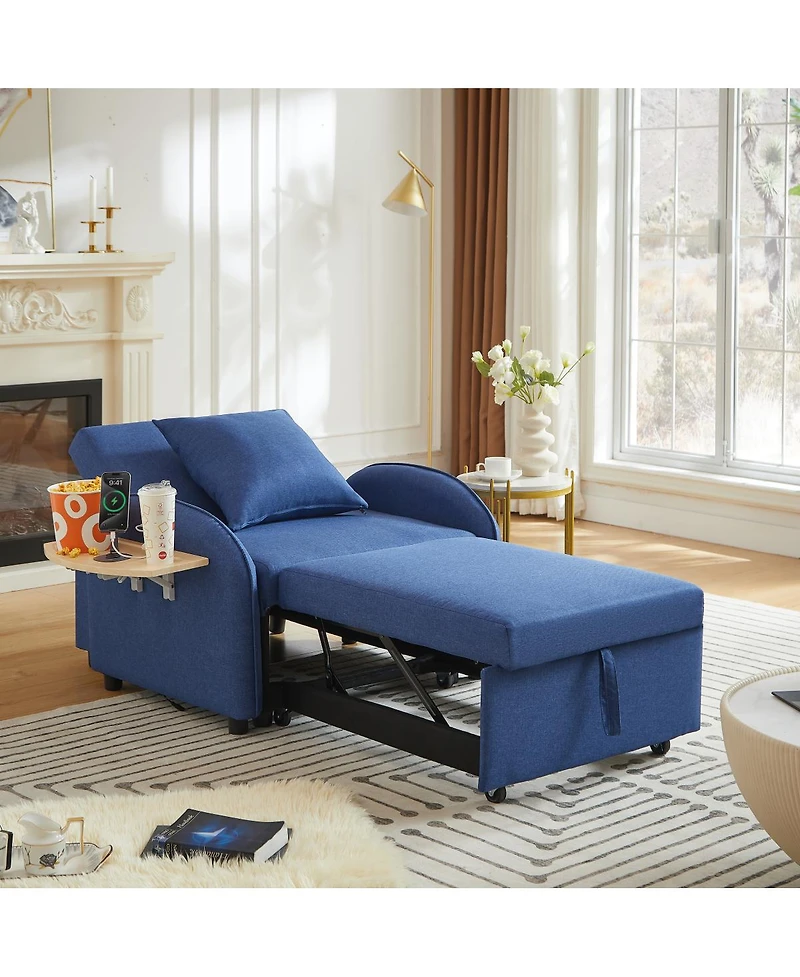 Streamdale Furniture 3-in-1 Convertible Sleeper Sofa Chair with Usb and Foldable Table