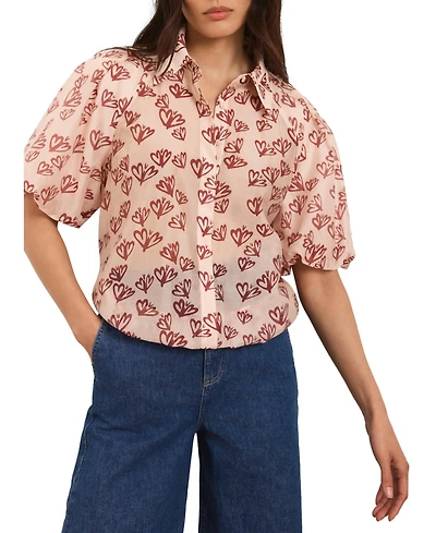 Mint Velvet Women's Heart Print Puff Sleeve Shirt