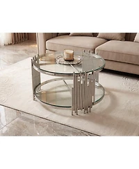 Streamdale Furniture 201 Stainless Steel Double-Layer Tempered Glass Round Coffee Table