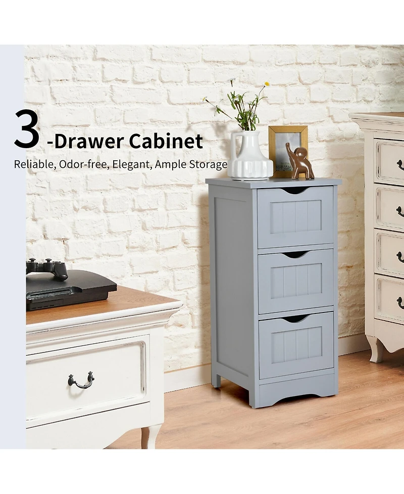 Gymax 3-Drawer Bathroom Floor Cabinet Free Standing Side Storage Organizer