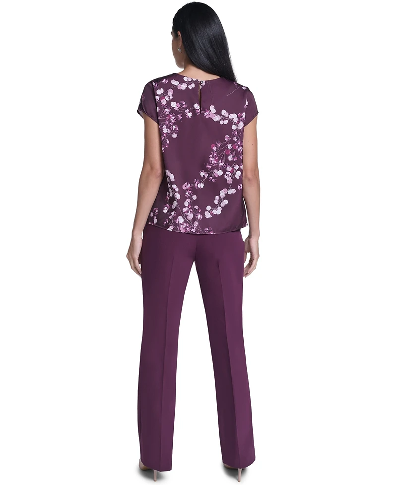 Calvin Klein Women's Floral V-Neck Cap-Sleeve Blouse