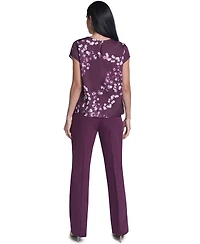 Calvin Klein Women's Floral V-Neck Cap-Sleeve Blouse