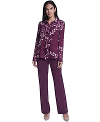 Calvin Klein Women's Floral-Print Ruffled-Front Long-Sleeve Blouse