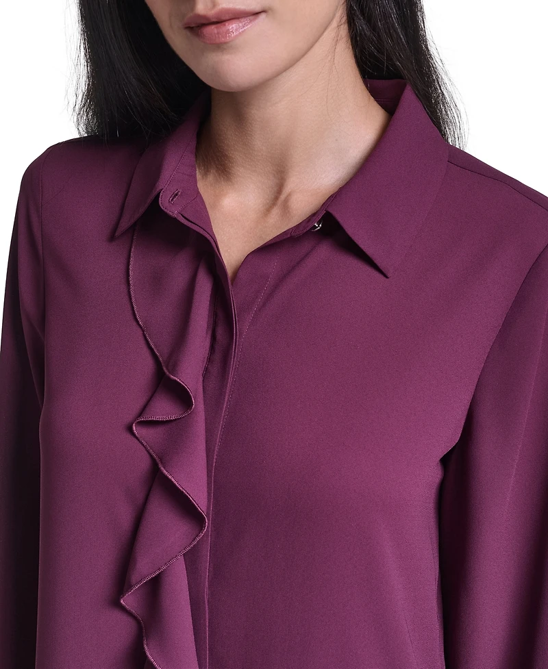Calvin Klein Women's Ruffle-Front Long-Sleeve Blouse