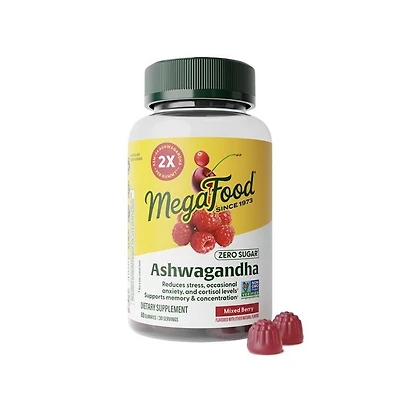 MegaFood Ashwagandha Gummies, Zero Sugar, Ksm 66 Ashwagandha, 60 Mixed Berry Gummies