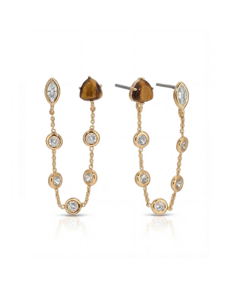 Ettika 18k Gold-Plated Double Piercing Tiger's Eye Earrings