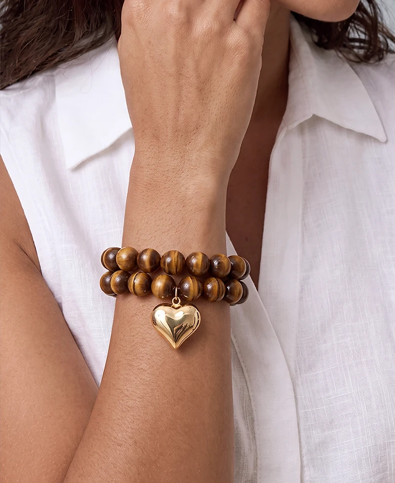 Ettika Luck and Love Tiger's Eye Heart Bracelet Set