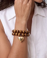 Ettika Luck and Love Tiger's Eye Heart Bracelet Set