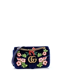 Pre-Owned Gucci Small Gg Marmont Flap Bag Embroidered Matelasse Velvet
