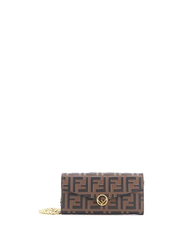 Pre-Owned Fendi F is Fendi Continental Chain Wallet Zucca Embossed Leather