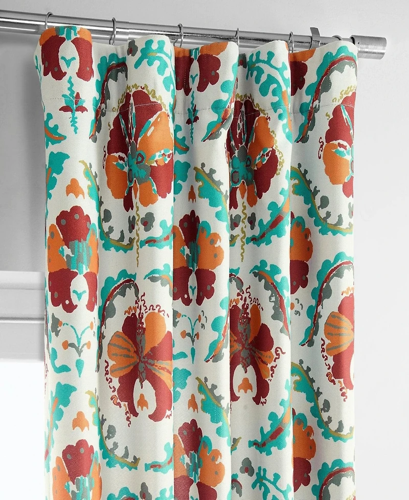Half Price Drapes Tribeca Floral Printed Faux Linen Room Darkening Curtain
