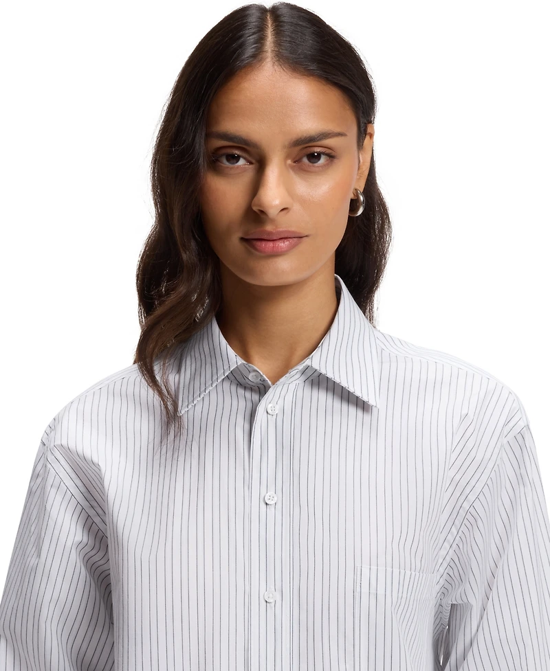 Boss by Hugo Women's Relaxed-Fit Vertical-Stripe Poplin Blouse