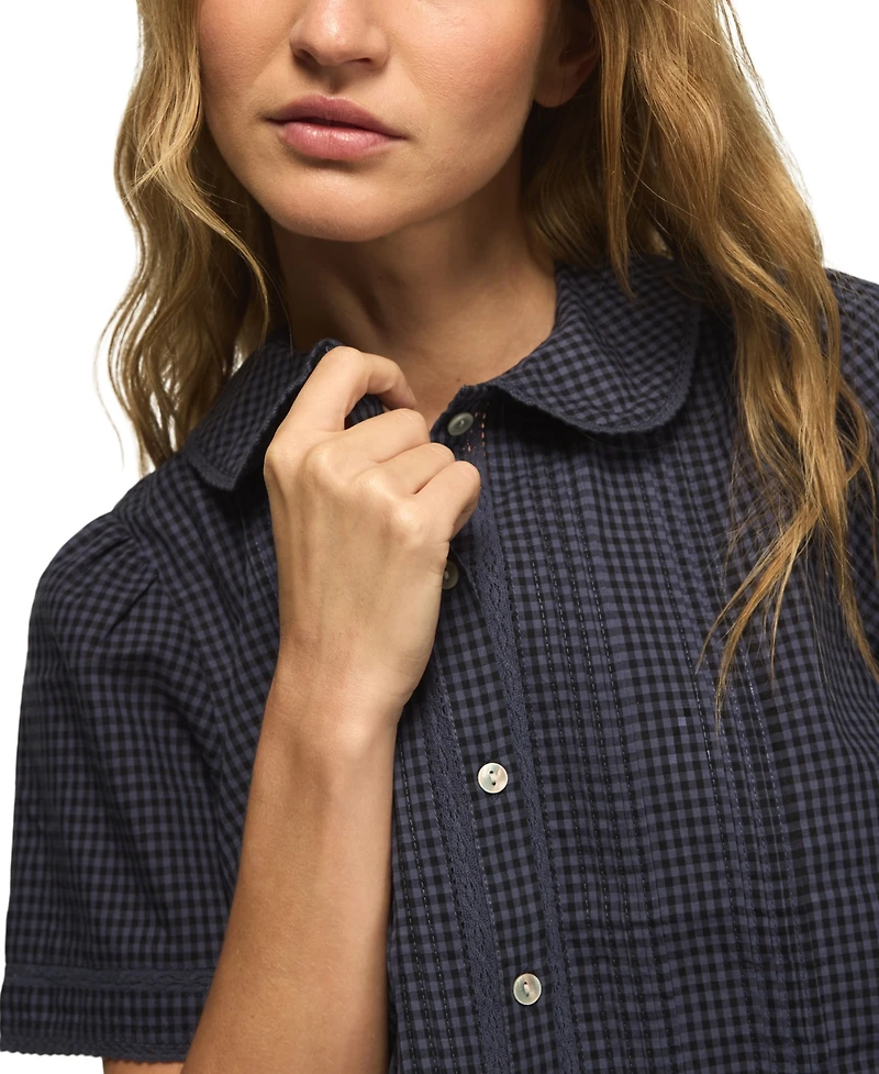 Lucky Brand Women's Gingham Peter Pan Collar Short-Sleeve Blouse