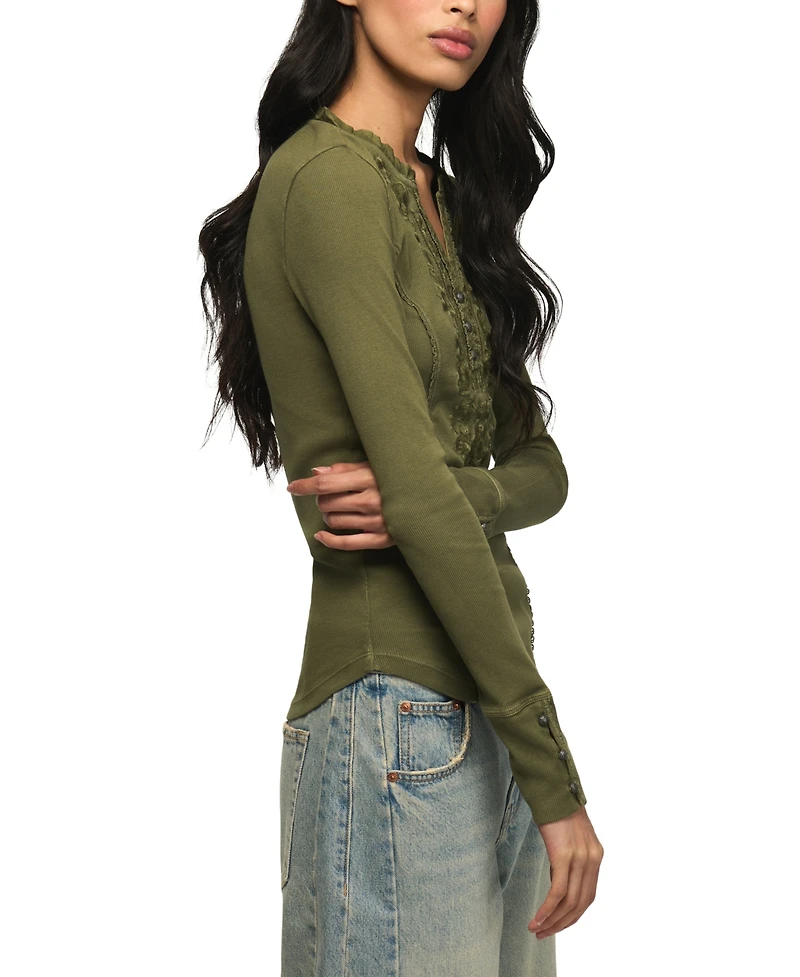 Lucky Brand Women's Embroidered V-Neck Long-Sleeve Henley