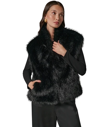 Donna Karan New York Women's Faux Fur Sleeveless Lined Vest