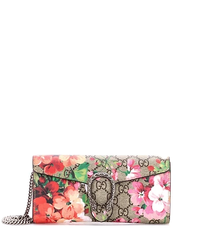 Pre-Owned Gucci Long Dionysus Chain Wallet Blooms Print Gg Coated Canvas
