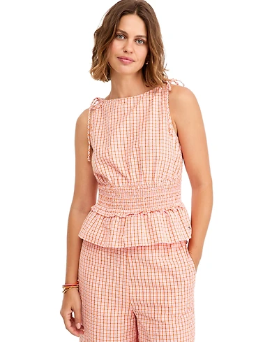 Tommy Hilfiger Women's Smocking Sleeveless Cotton Blouse