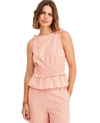 Tommy Hilfiger Women's Smocking Sleeveless Cotton Blouse