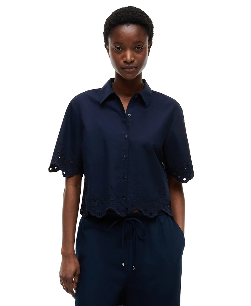 Tommy Hilfiger Women's Broderie Short-Sleeve Cotton Shirt