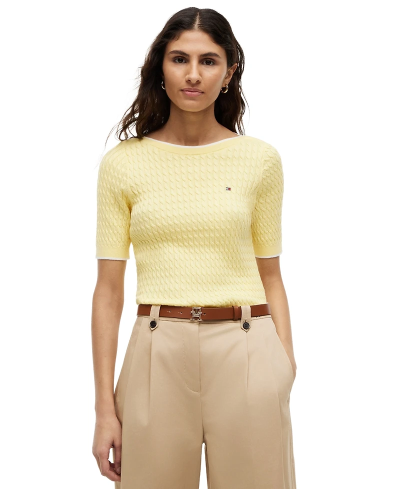 Tommy Hilfiger Women's Boat Neck Short-Sleeve Cotton Sweater
