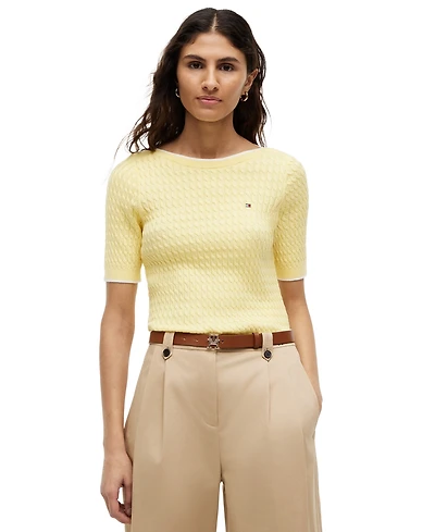 Tommy Hilfiger Women's Boat Neck Short-Sleeve Cotton Sweater