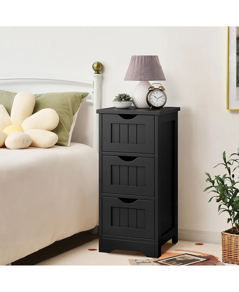 Gymax 3-Drawer Bathroom Floor Cabinet Free Standing Side Storage Organizer Nightstand