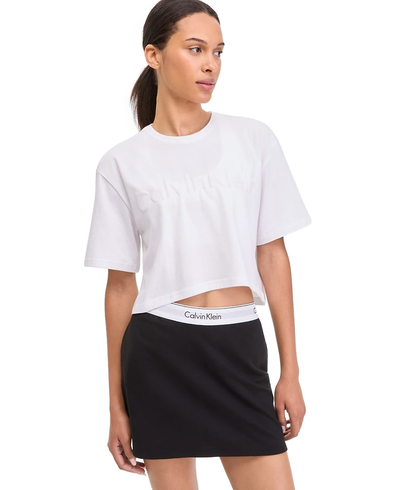 Calvin Klein Performance Women's Puff Graphic Logo Pull-On Cropped T-Shirt