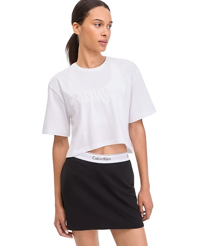 Calvin Klein Performance Women's Puff Graphic Logo Pull-On Cropped T-Shirt