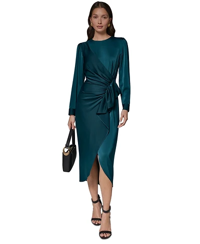Donna Karan New York Petite Ruffle Trim Satin Midi Dress