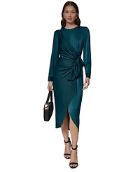 Donna Karan New York Petite Ruffle Trim Satin Midi Dress