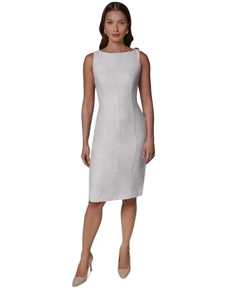 Donna Karan New York Women's Sleeveless Boat Neck Tweed Sheath Dress