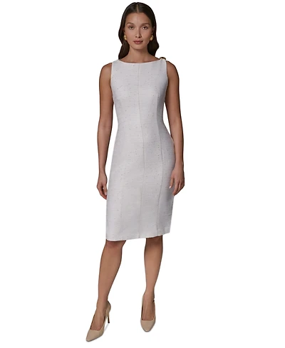 Donna Karan New York Women's Sleeveless Boat Neck Tweed Sheath Dress